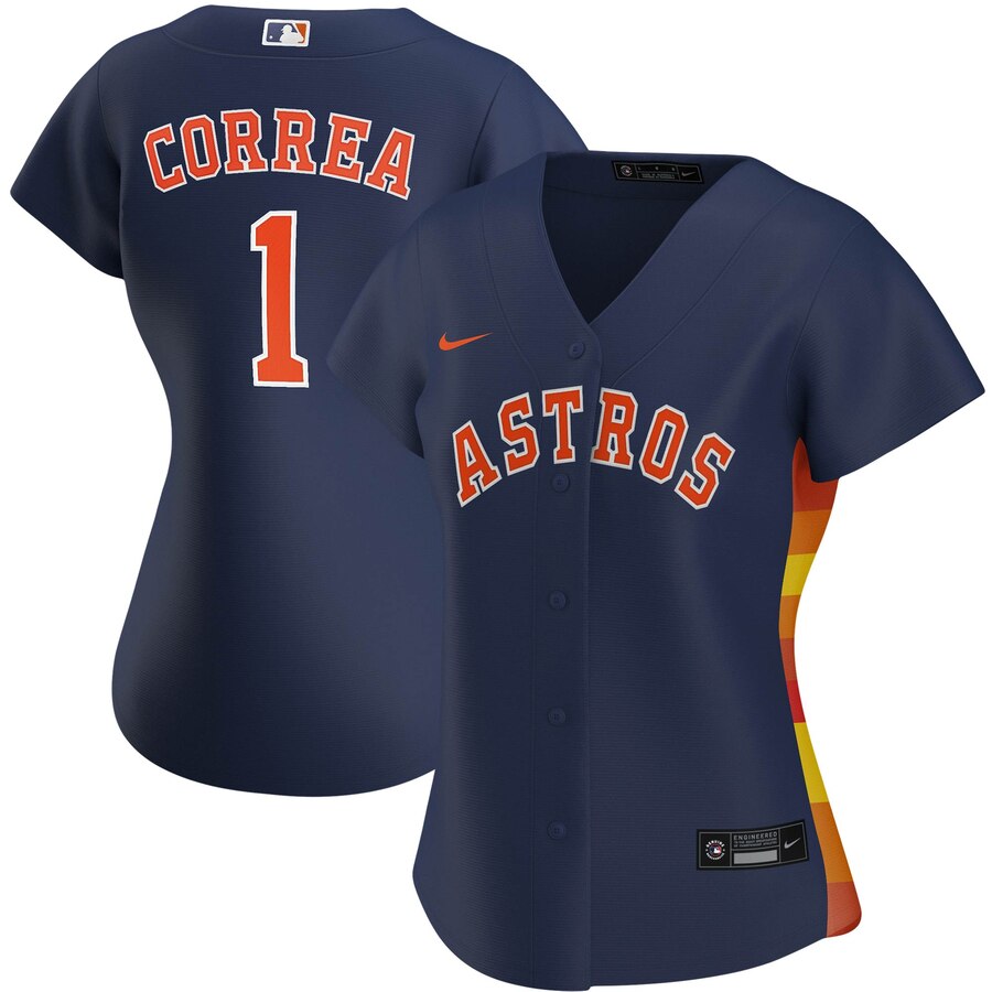 Houston Astros #1 Carlos Correa Nike Women Alternate 2020 MLB Player Jersey Navy->women mlb jersey->Women Jersey